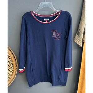 Tommy Hilfiger Womens Sweatshirt Dress Size Small Navy Embroidered Casual Lounge